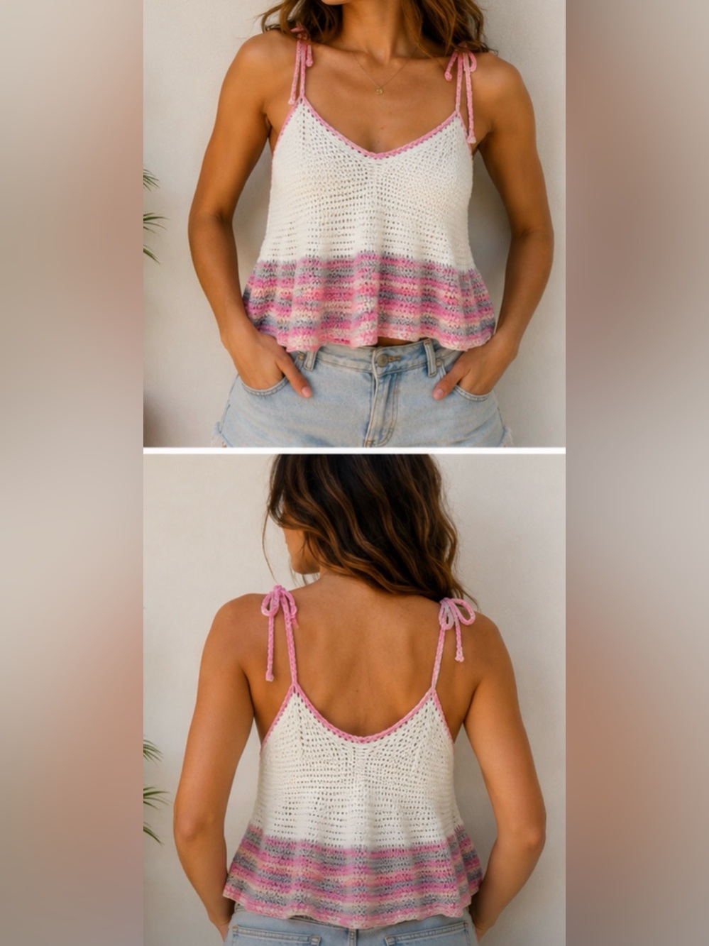 Knit Tank Top with Pink and Gray Stripes